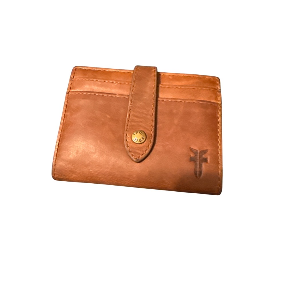 Frye Cognac Leather Bifold Card Case Wallet with ID Window and Key Ring